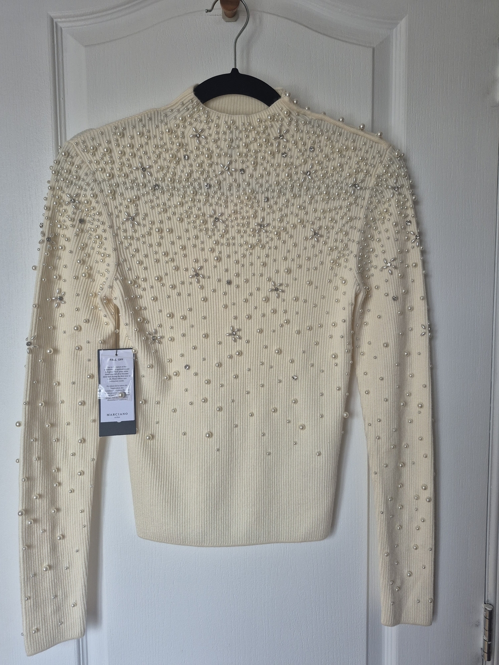 Marciano By Guess Cream Pearl-Embellished Ribbed Sweater